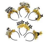 TOYANDONA 6pcs New Year Star Headband with Glitter Sequins | Classic Plastic Hoop, Adjustable Fit, for Photo Shoots and Live Streams, Shiny Black Gold Finish