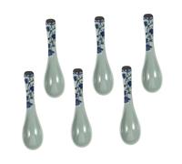 TOYANDONA 6pcs Porridge Spoons with Blue Floral Pattern Anti-Break Household Soup Spoons for Kitchen and Dessert Comfortable Grip and Smooth Polished Porcelain Utensils