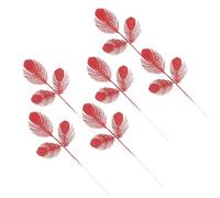 TOYANDONA 6pcs Red Glitter Hollow Triple Fern Artificial Christmas Leaves Ornaments for Xmas Party Supplies and Holiday Tree Decoration