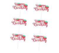 TOYANDONA 6pcs Reusable Strawberry Cake Toppers Glitter Flower Picks for Girl First Birthday Lightweight Strawberry Party Supplies for Shower and Summer Fruit Theme Decor