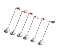 TOYANDONA 6pcs Stainless Steel Coffee Stirring Spoons Set Christmas Pendant, Silver Mixing Spoons for Coffee and Ice Cream, Festive Box for Holiday Entertaining