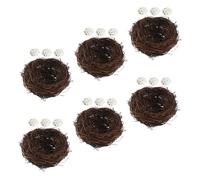 TOYANDONA 6set Decorative Bird House Straw Bird Nest with Artificial Eggs Rattan Nest for Country Style Easter Garden Patio Decor