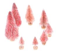 TOYANDONA 8pcs Bottle Brush Christmas Trees Pink Mini Christmas Trees Small Christmas Trees Mini Pine Trees Desktop Miniature Christmas Trees with Snow and Wooden Base