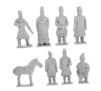 TOYANDONA 8pcs Mini PVC Terracotta Warriors Figurines Ancient Chinese Soldier Statues for Collectible Display Fairy Garden Accessories Diorama Supplies Lightweight Grey Ornaments
