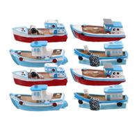 TOYANDONA 8pcs Miniature Boat - Mediterranean Resin Mini Fishing Boat Figurines For Aquarium - Miniature Beach Landscape Accessories For Tabletop Craft Displays