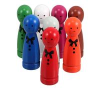 TOYANDONA 8pcs Small Wooden Peg Dolls Set Colorful Printed Bow Patterns Educational for Enhancing Creativity and Emotional Development for Home Kindergarten and Therapy Use