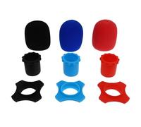 TOYANDONA 9pcs Microphone Protector Set with Sponge Windscreens, Shockproof Anti-slip Rings and Tail Covers, Black Red and Navy for Ktv and Handheld Mic Accessories Random Color