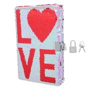 TOYANDONA A5 Diary Notebook with Privacy Lock and Reversible Sequin Material, Cute Glitter Journal with Love Pattern for Writing and Drawing, Portable Notebook and Students