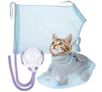 TOYANDONA Adjustable Breathable Cat Washing Bag with Blue Mesh Grooming Shower Net and Muzzle for Kitten Bathing, Suitable for Cat Bath and Nail Trimming