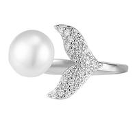 TOYANDONA Adjustable Mermaid Tail Open Ring for Women, Platinum Color Pearl Finger Jewelry, Fashionable Ladies Ring Decoration
