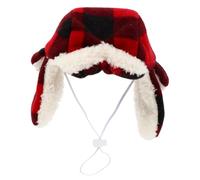 TOYANDONA Adjustable Plush Warm Cap for Large Dogs and Cats, Red Plaid Dog Beret with Elastic Cord, Decorative Pet Hat Suitable for Outdoors Winter Costume
