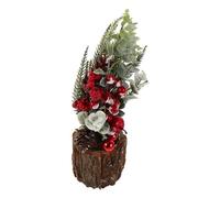 TOYANDONA Artificial Small Christmas Tree with Pine Cones and Red Berries Lifelike Bark Texture Tabletop Ornament for Indoor Outdoor Winter Home Party Decoration