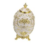 TOYANDONA Automatic Egg Shaped Toothpick Holder with Gold White Rose Embossed Design Portable Press-type Dispenser for Kitchen Countertops Dining Tables Travel and Party Use