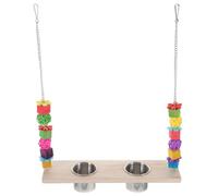 TOYANDONA Bird Food Cup Swing Multifunction Design Wear-resistant Wood Stainless Steel Material Suitable for Parrot Bird Cage Use Home Atmosphere