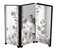 TOYANDONA Black 3-Panel Acrylic Room Divider Folding Screen with Vintage Chinese Art Design, Small Decorative Mini Chinese Painting Screen for Desktop and Home Use