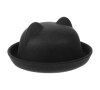 TOYANDONA Black Cat Ear Top Hat Costume Accessory, ’s Wool-like Felt Bowler Hat with Cat Ears for Dress and Party Play