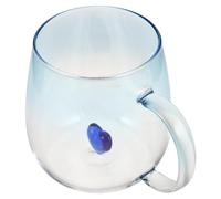 TOYANDONA Blue 350ml Borosilicate Glass Mug with Handle and 3D Heart | Single-layer Body, Easy Cleaning and Comfortable Grip, for Juice, Cold Drinks, Office or Kitchen