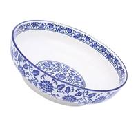 TOYANDONA Blue and White Ceramic Serving Bowl for Noodles and Salad | Vintage Textured Matte Finish, Stackable Design, Buffet Serving, Family Gatherings, Home Cooks and Staff