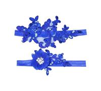 TOYANDONA Blue Lace Wedding Floral Lace Garters for Bride, Adjustable and Flexible 1 Pair Wedding or Party Accessory