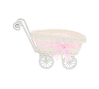 TOYANDONA Braided Rattan Basket with Handle Mini Pram Candy Holder for Baby Shower Storage and Wedding Decoration Pink PP Material 8.3 x 6.5 x 4.3 Inches