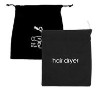 TOYANDONA Canvas Hair Dryer Bag Set 2pcs, Drawstring Dustproof Storage Pouch 33x30cm 30x26cm, Black with Embroidered Logo, Practical Organizer for Home and Travel Hair Dryer Accessories
