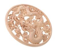 TOYANDONA Carved Wood Appliques Round Plaque with Dragon Pattern, 20Cm Diameter, Layered Relief, Damage-Free Mounting, for Wall and Furniture Embellishment