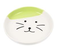 TOYANDONA Ceramic Cat Food Bowl with Green Animal Face Design Reusable Indoor Pet Dish Flat Feeding Plate for Wet Food and Raw Meat