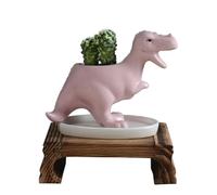 TOYANDONA Ceramic Dinosaur Flowerpot with Tray Pink Desktop Planter