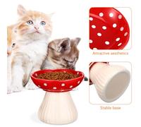 TOYANDONA Ceramic Elevated Cat Feeder Wide Shallow Indoor Cat Bowl for Comfortable Whisker Relief and Stable Mealtime 15Cm Mushroom Design