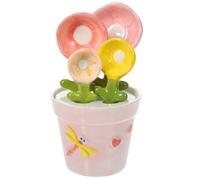 TOYANDONA Ceramic Flower Measuring Spoons with Pot Base Small Dessert Spoons for Baking and Kitchen Use Non-Crack Ceramic with Smooth Surface for Home Cafe Milk Tea Shop and Restaurant