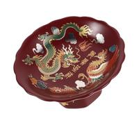 TOYANDONA Ceramic Footed Bowl Red Auspicious Dragon Design, Round Decorative Serving Bowl for Candy and Desserts, for Dining Room Decor and Altar Offering, Elegant Asian Style