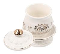 TOYANDONA Ceramic Lotus Water Offering Cup with Carved Auspicious Patterns Elegant Temple Decor for Buddhist Ceremonies Home Yoga Office Small White Sacred Water Cup