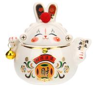 TOYANDONA Ceramic Rabbit Storage Jar with Lid Small White Animal Sculpture Tea Container Kitchen Loose Tea Canister Home Accessory for Desktop Decor