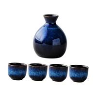 TOYANDONA Ceramic Sake Pot and Cups with Super Heat Resistance Classic Japanese Style Saki Wine Serving for Home Restaurant Tea House Pot Cups Random Vintage Blue Color Random Color