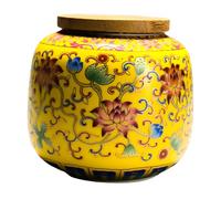 TOYANDONA Ceramic Tea Canister with Wooden Lid Airtight Sealed Storage Pot for Loose Tea Flower Container Classic Chinese Style Pot Lightweight Porcelain Jar