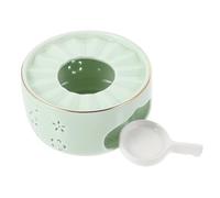 TOYANDONA Ceramic Teapot Warmer with Hollow-out Design for Efficient Heat Dissipation Multi-functional Tea Stove and Decorative Heating Base with Candle Holder Light Green for Daily Tea Use