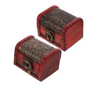 TOYANDONA Chinese Classical Jewelry Box Small Wooden Trinket Holder Mini Ring Case Vintage Cosmetic Storage Organizer Compact 3.15X2.36X2.36In Set of 2