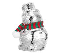 TOYANDONA Christmas Miniature Snowman Sculpture with Knitted Scarf Mosaic Mirror Disco Ball Ornament for Holiday Home Office Party Decor Lightweight Glass and Foam Festive Accent