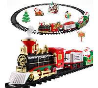 TOYANDONA Christmas Train Set, Locomotive Engine Toy Train Set Battery Powered Electric Railway with Lights and Sounds for Under Around the Tree,