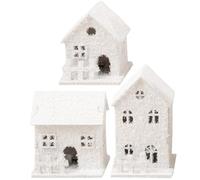 TOYANDONA Christmas Village Houses White, 3Pcs LED Lighted Christmas Village Houses Wooden Xmas Snow Village Houses for Tabletop Mantle Decor Christmas Collectible Buildings