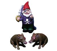 TOYANDONA Creative Pirate Gnome Statue Miniature Resin Garden Decor with Pig Figurines for Outdoor Gnomes Unique Holiday Ornament for Home Decoration