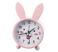 TOYANDONA Cute Bunny Alarm Clock with Silent Second Hand Movement and Night Light, Pink Iron and Glass Desk Clock for Living Room Or Shelf Decor
