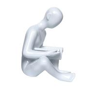 TOYANDONA Decorative Resin Artware Bookend Figurine for Indoor Outdoor Use Elegant White Reading Man Ornament Material Study Bedroom Library Organizer Stylish Desk Decoration