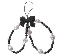 TOYANDONA Delicate Bowknot Phone Beaded Charm Wrist Strap with Pearl Decoration, Anti-lost Plastic Mobile Phone Strap for Ladies