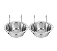 TOYANDONA Dog Bowls Stainless Steel 2-Pack Cage Hanging Bowls with Storage Rack for Cage Feeding Medium Size 5.12X5.12X1.57In No-Tip Design for Pets