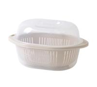 TOYANDONA Double-Layer Round Drain Basket with Lid for Washing Fruit and Vegetable, Beige Pp Kitchen Colander with Mesh Inner Layer and Multi-Purpose Storage, for Kitchen Use