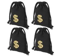 TOYANDONA Drawstring Candy Bags Canvas Pouches with Sign, 4Pcs Small Storage for Pirate Party Favors and Snack Storage, 13X18Cm Black