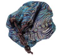 TOYANDONA Drawstring Travel Teacup Storage Bag Satin Single Cup Holder Portable Tea Set Organizer Pouch for Travel and Home Blue Gold Phoenix Tail