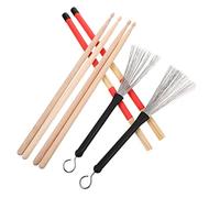 TOYANDONA Drum Stick Set Drumsticks Drum Brushes Wire Brush Complete Percussion Set for Drumset for Beginners Youth Bands Jazz Comfortable Handle Red