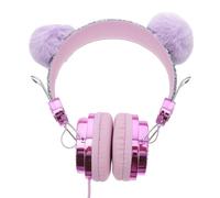 TOYANDONA Ear Headphones with Microphone, Highly Elastic Anti-freezing Cable, Abs Pvc Material, Shiny Rhinestone Cartoon Fur Ball Ears Headset for School Bus Travel